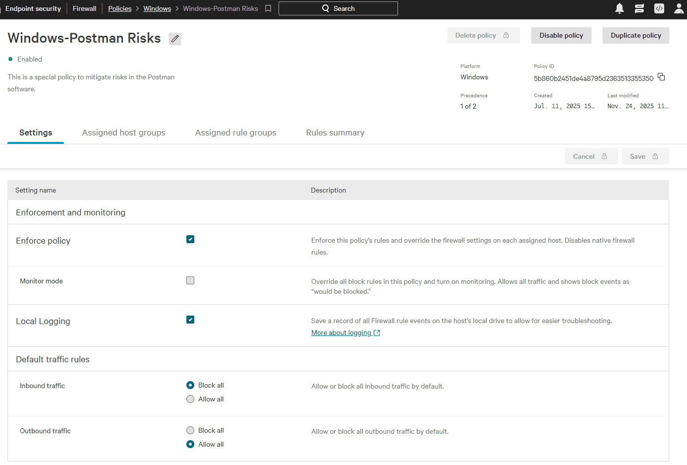 Policy-for-Postman-risks