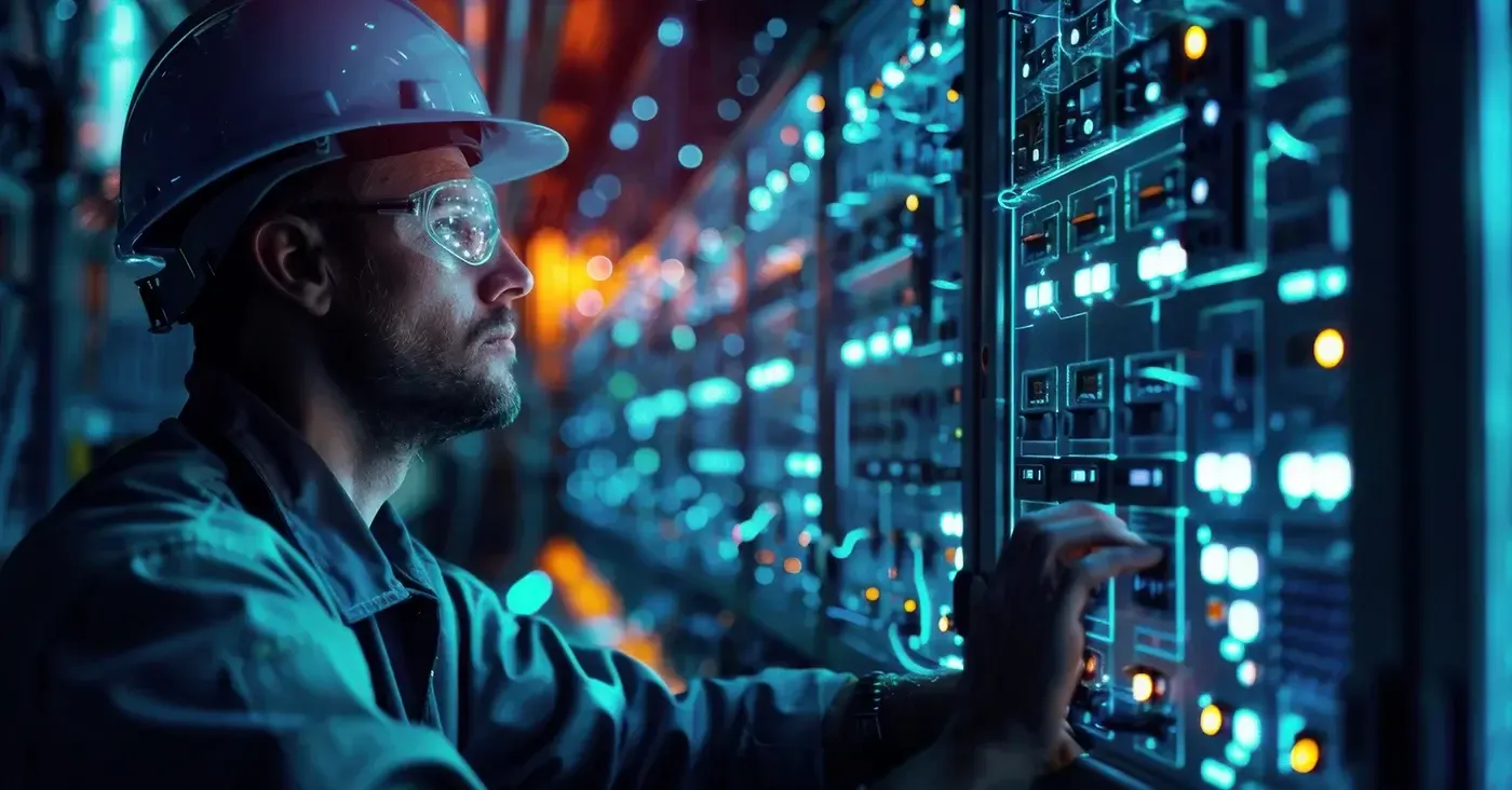 hard hat worker at switchboard