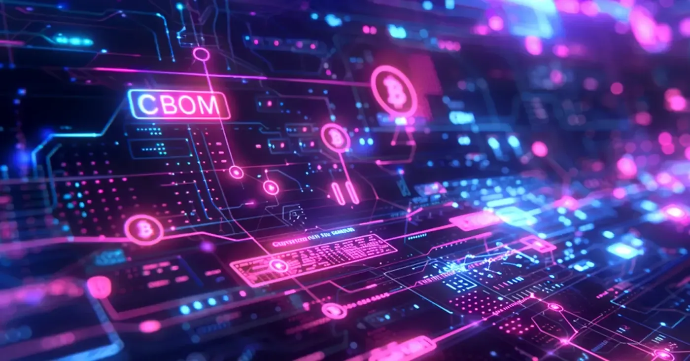 high tech hologram dashboard with bitcoin symbols and SBOM