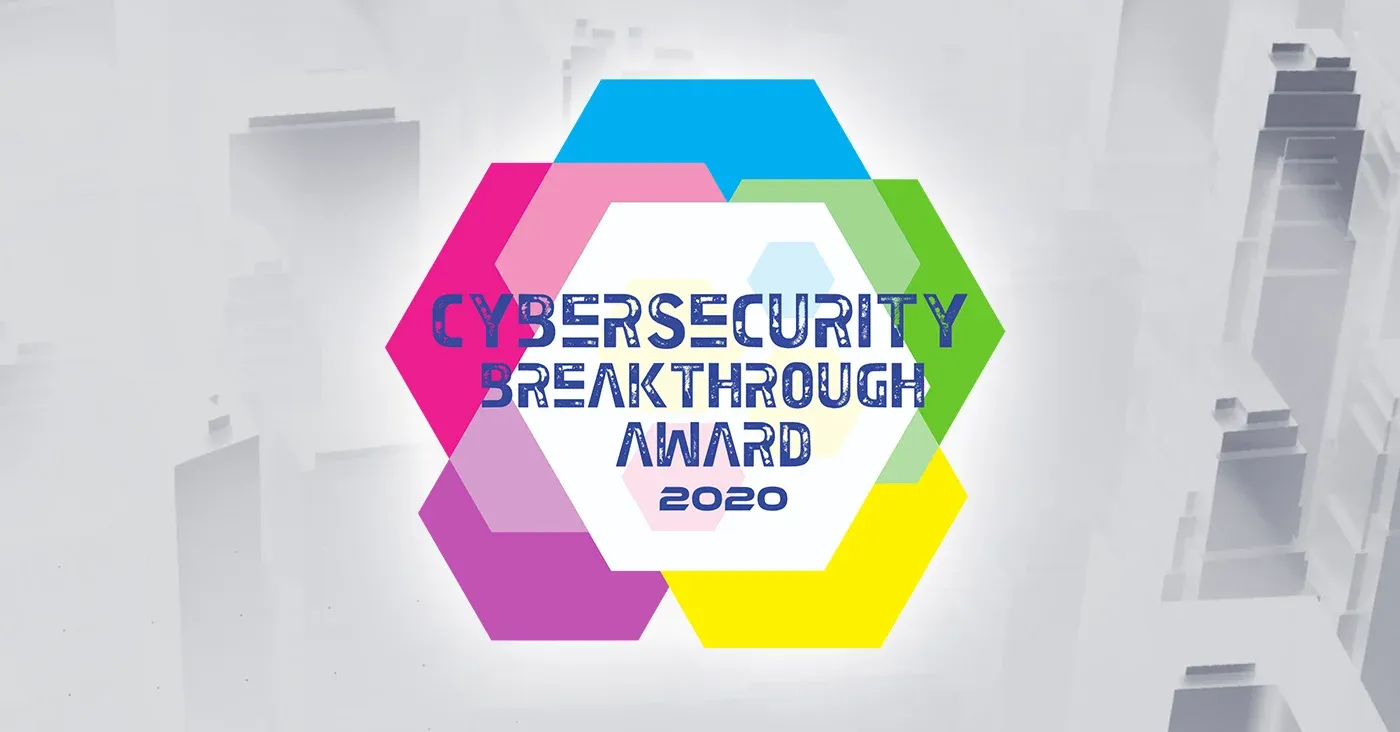 hexagonal abstract logo with cybersecurity award 2020 text