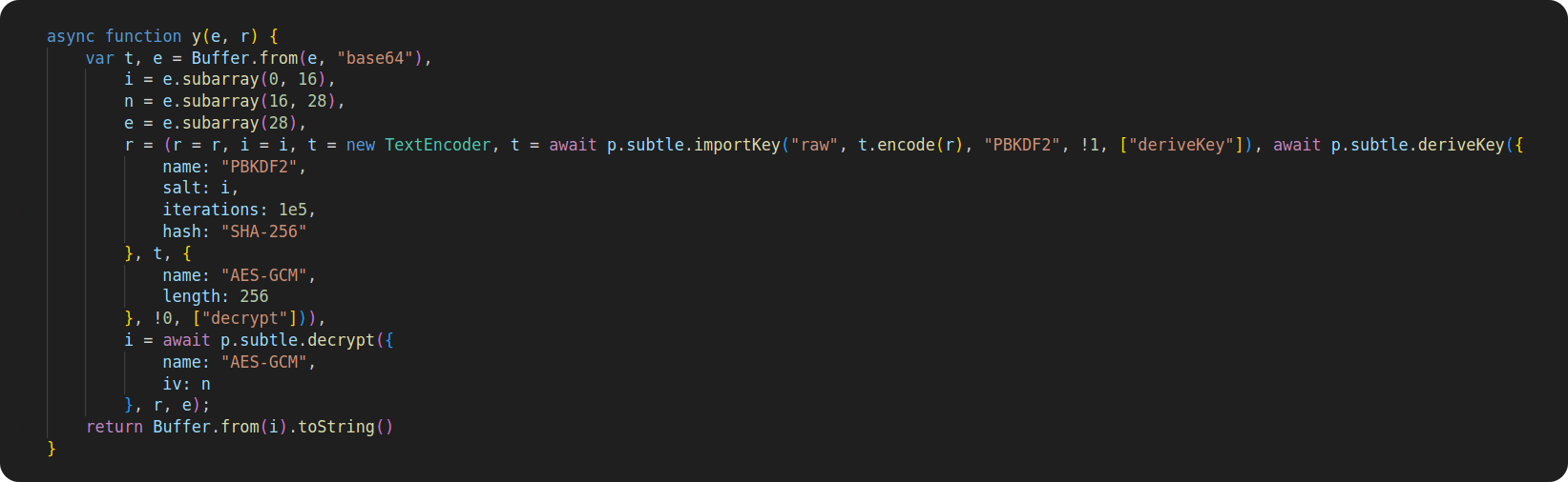 Decryption function used in npm packages