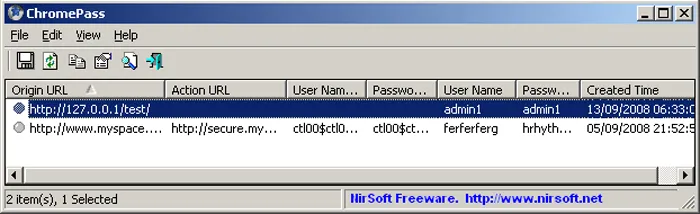 Screenshot of ChromePass tool
