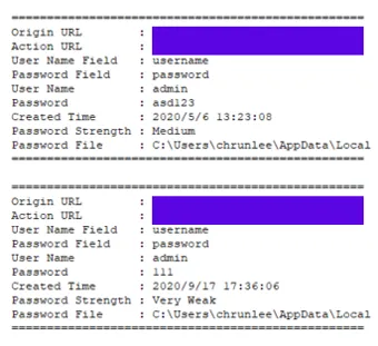 some of the passwords malware author recovered from his browser