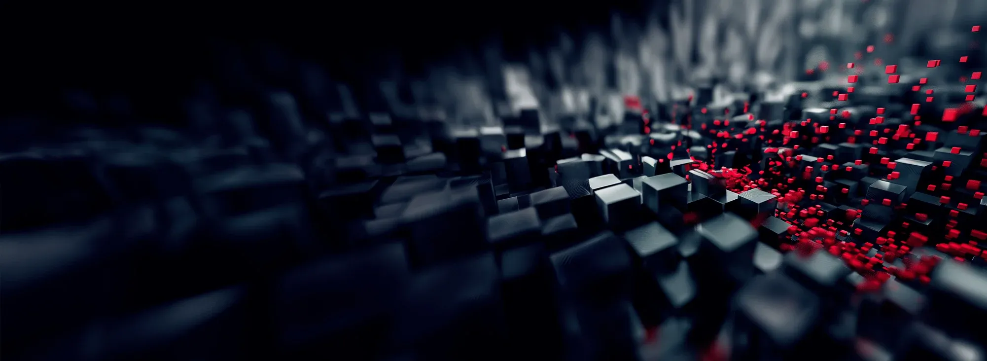black cubes with a flood of tiny red cubes spilling out