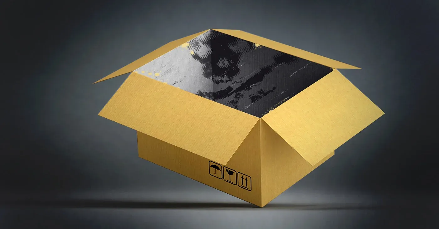 cardboard box with flaps open