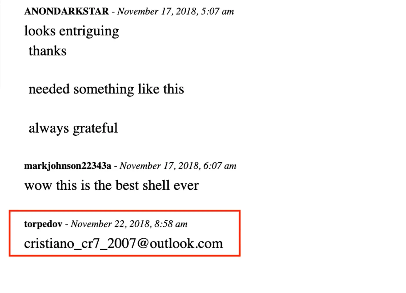 Forum Post with Adversary Email Address
