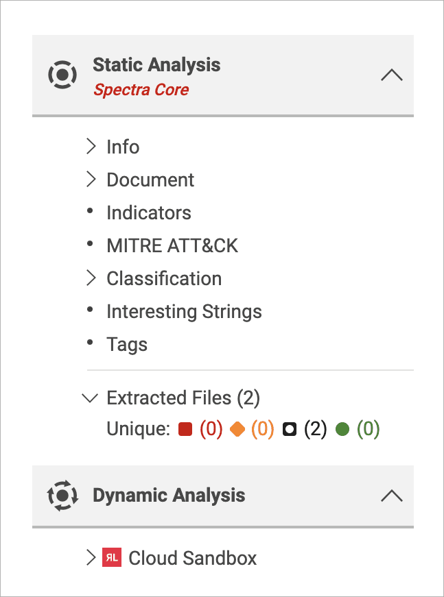 Static analysis side bar options.