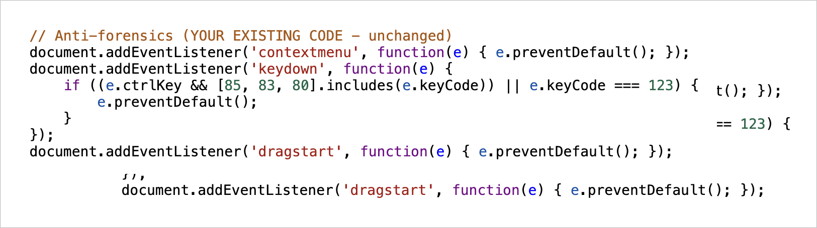 Anti-forensics sections in Javascript.