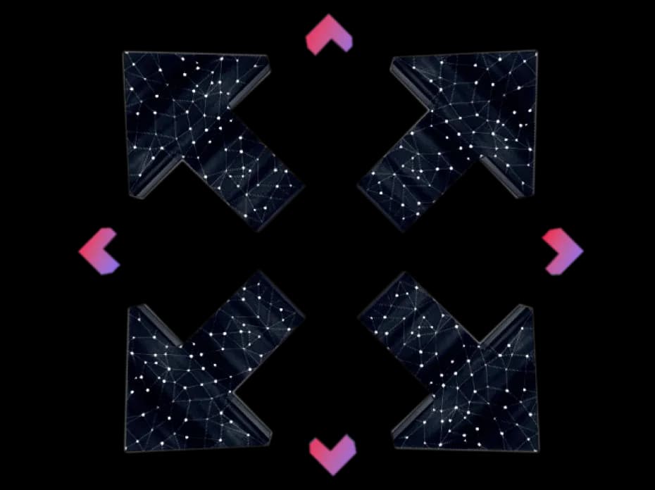 four arrows pointing out diagonally from square formation