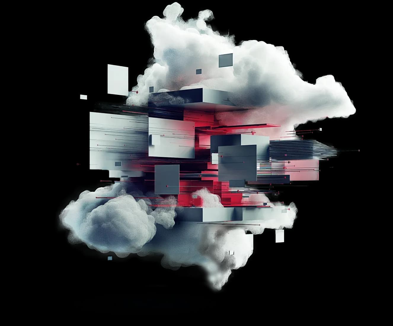 grey and red boxes bursting out of cloud