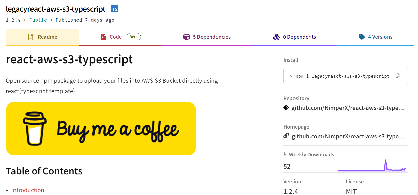 legacy react aws npm page