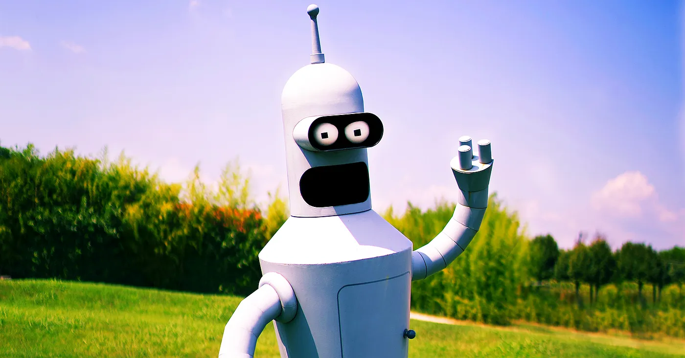 the robot bender from futurama waving