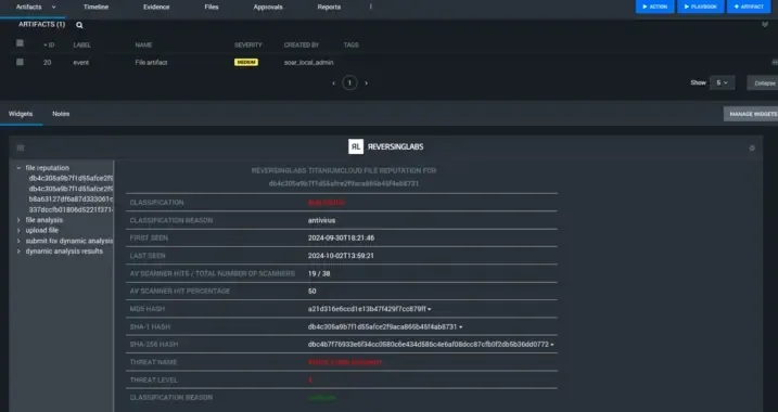 Malicious File Verdict of ReversingLabs Multi-Scanning Results in Splunk SOAR