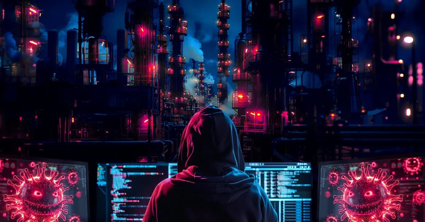 ominous hooded figure sitting at computer screen