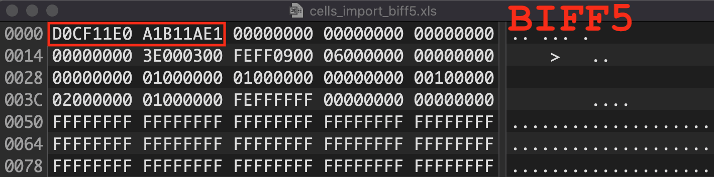 BIFF Version 5 and Above Compound File Magic Number