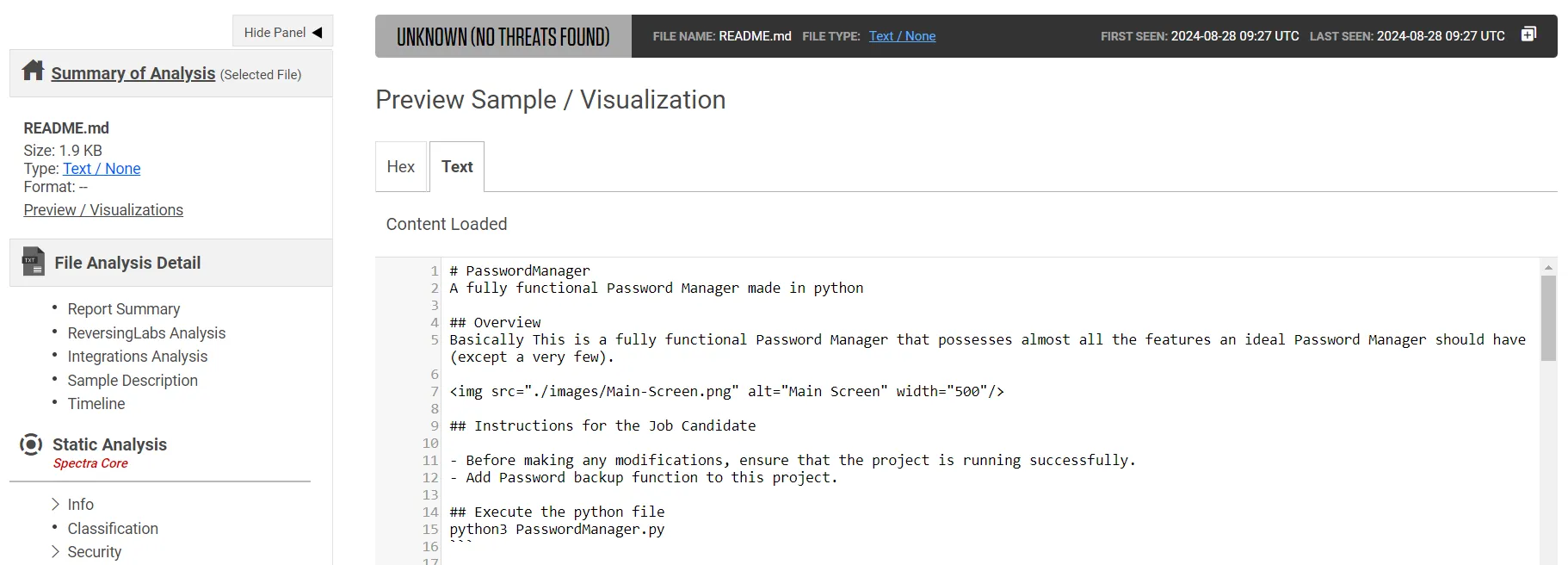 Content of the README file instructing job candidate to execute malicious code