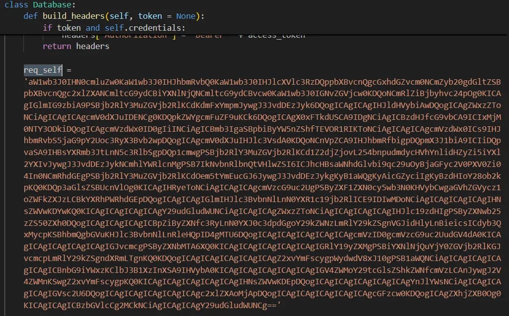 Base64 encoded malicious downloader code from __init__.py file