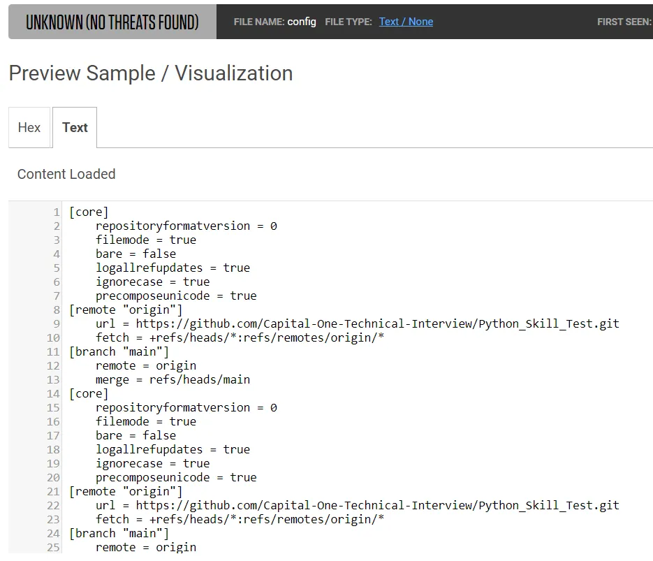Content of the config file including the url to the original GitHub repository