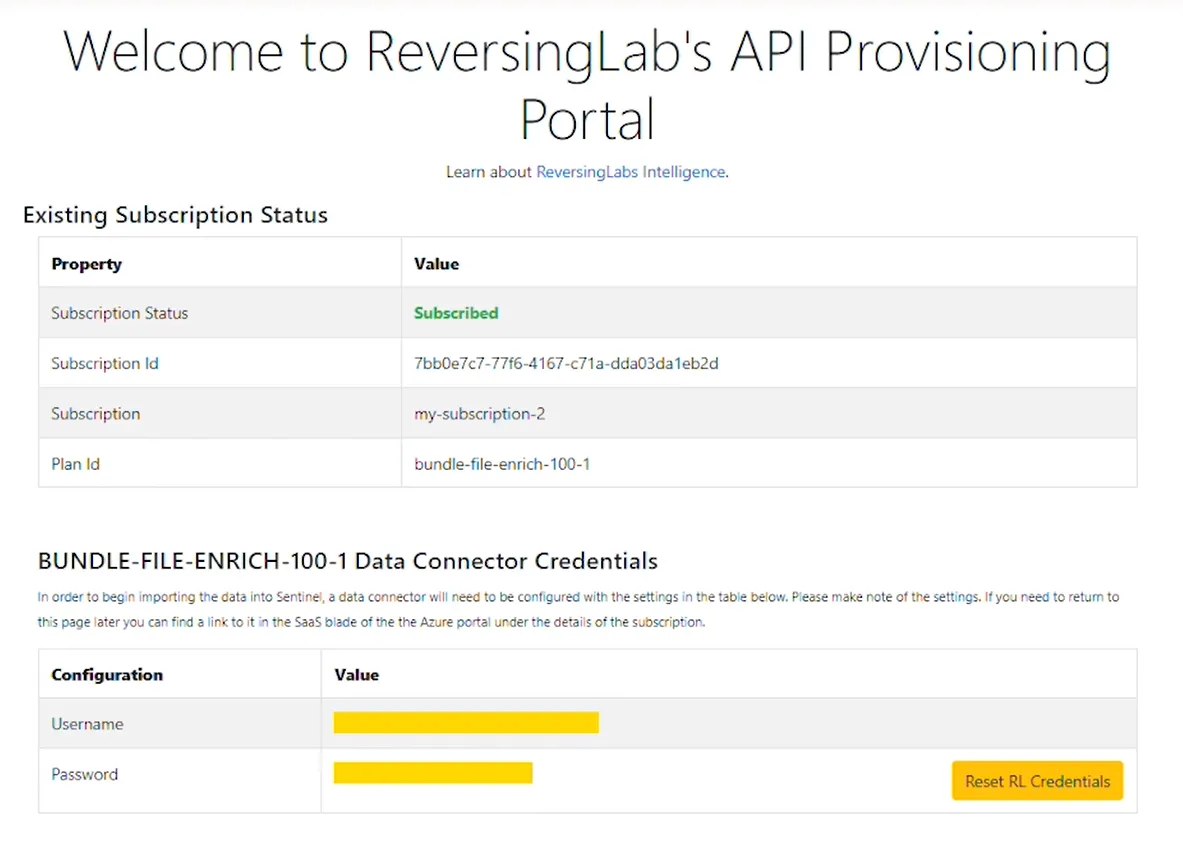 ReversingLabs API Provisioning Portal