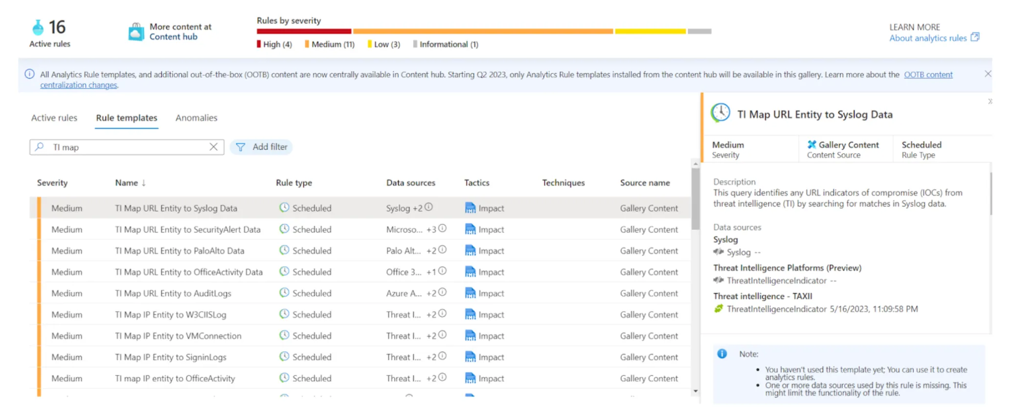 Example analytic rule templates for threat intelligence indicators