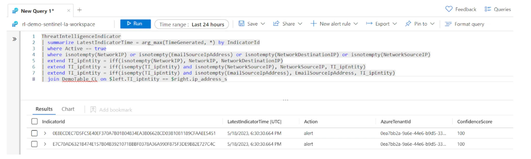 Indicator matching query results