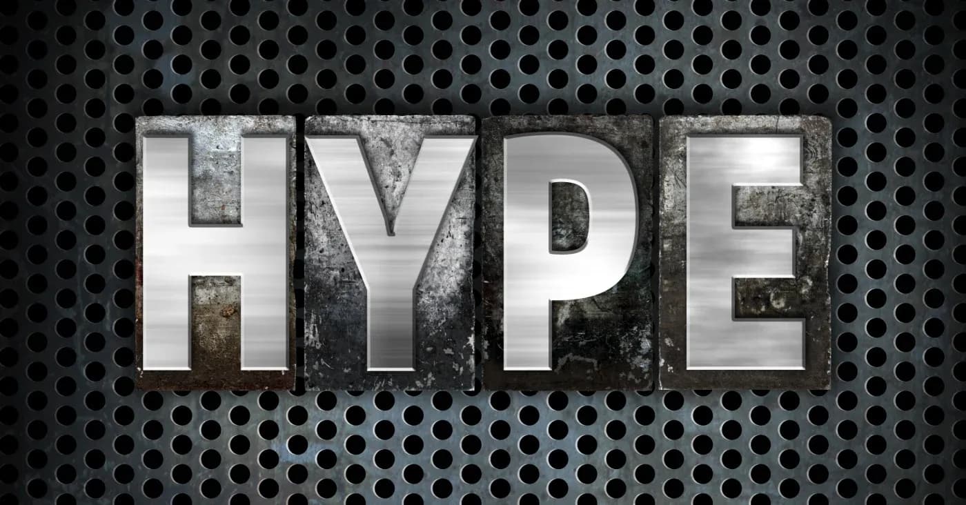 the word hype in metal letters