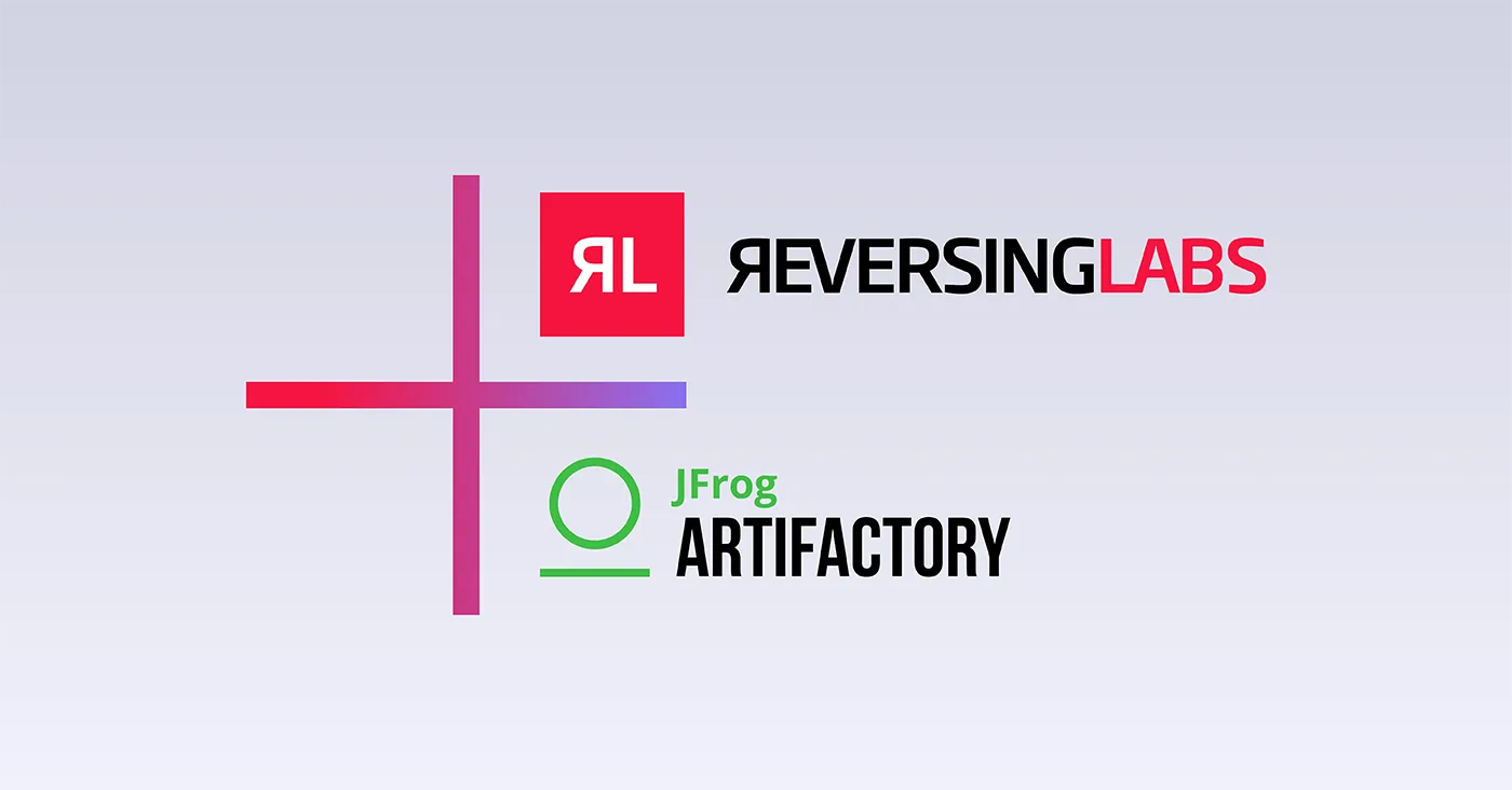 plus sign with reversing labs logo and artifactory logo
