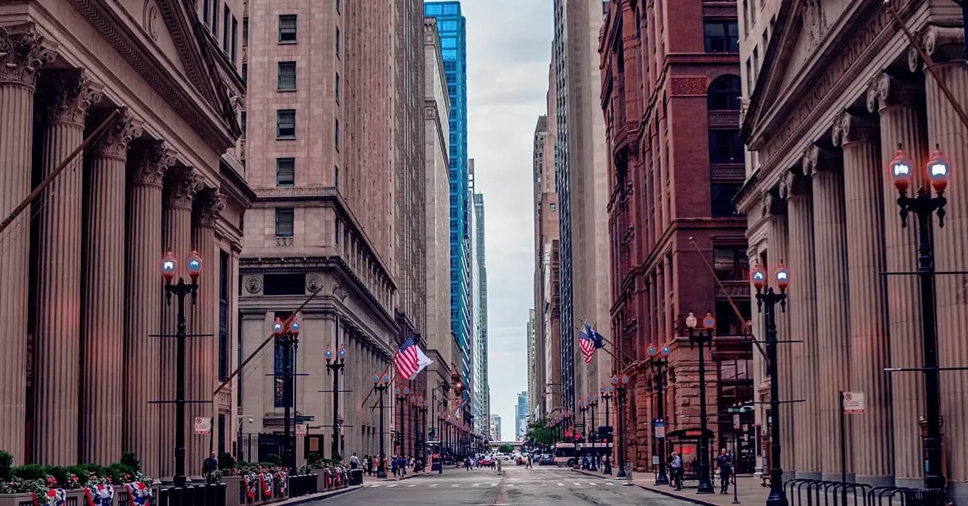 city street with tall buildings