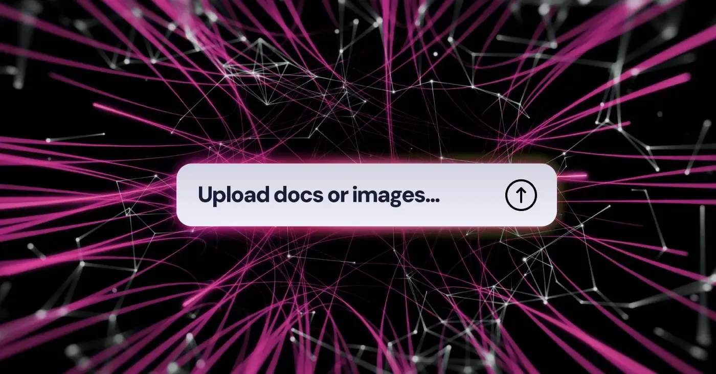 purple lines with text bar saying "upload docs or images..."