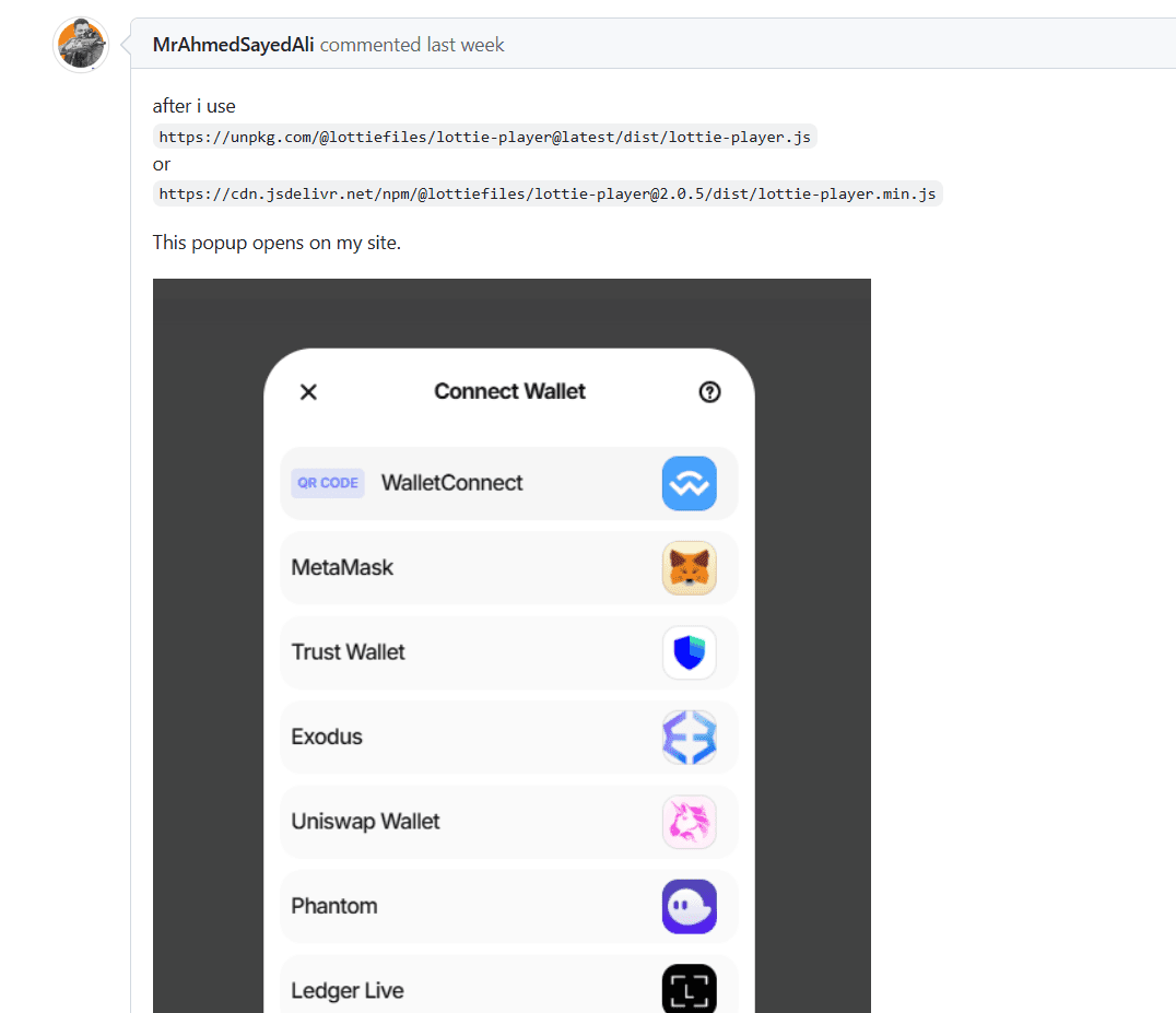 users on GitHub asking if @lottiefiles/lottie-player was hacked