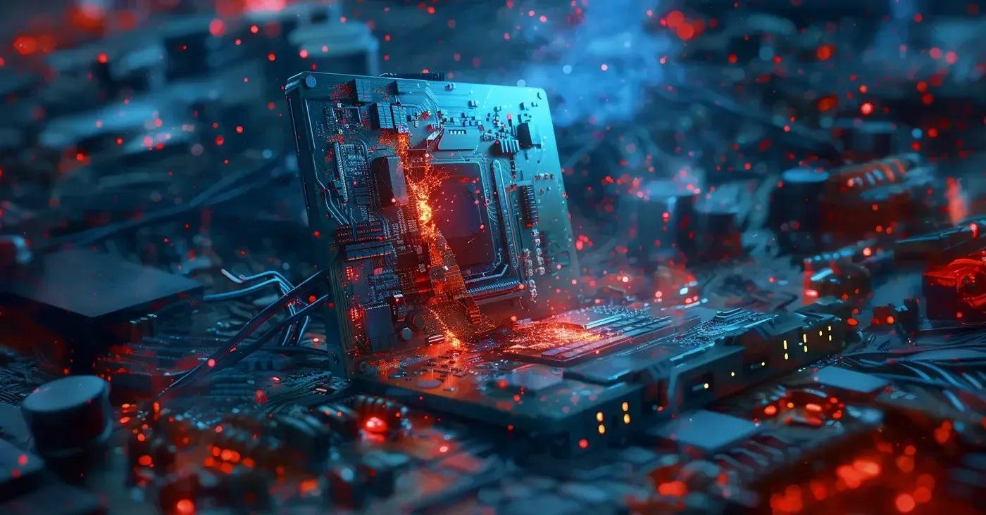 computer insides melting like lava