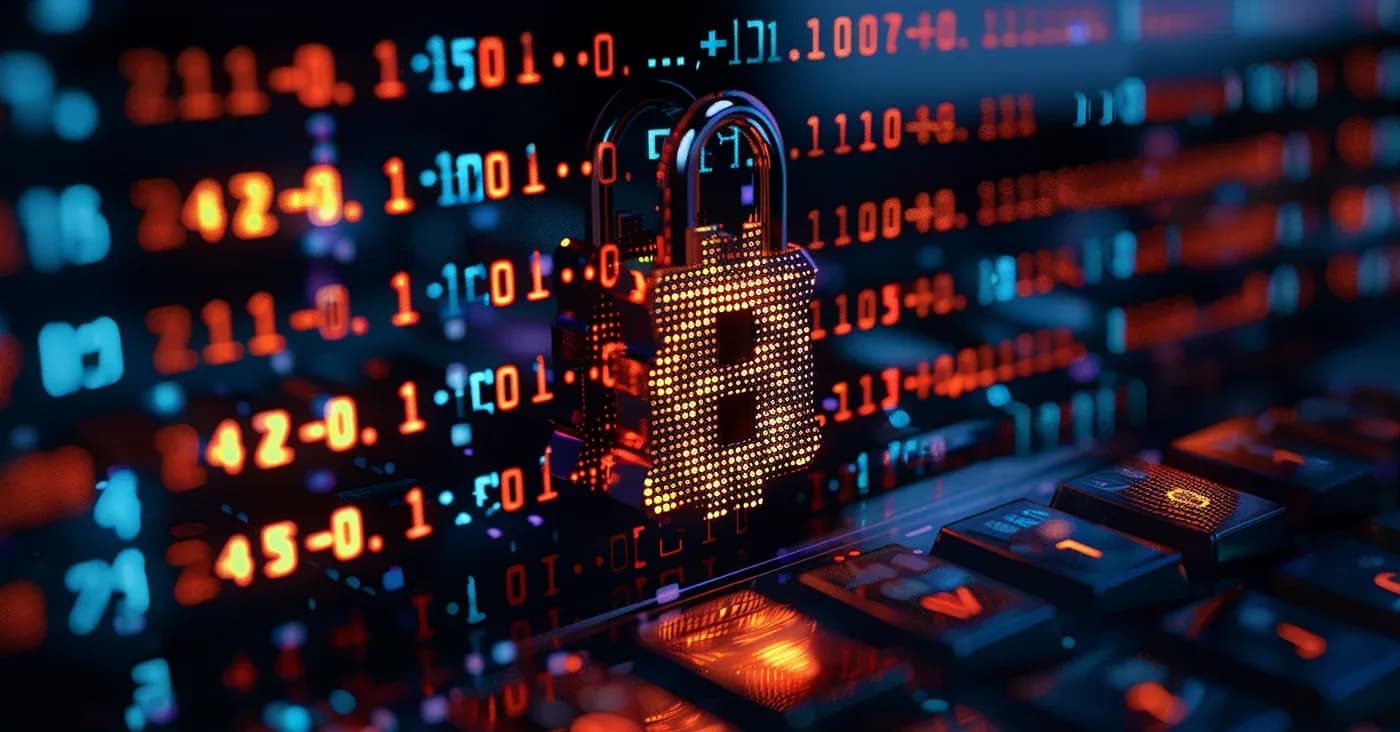 pixelated padlock embedded into computer switchboard