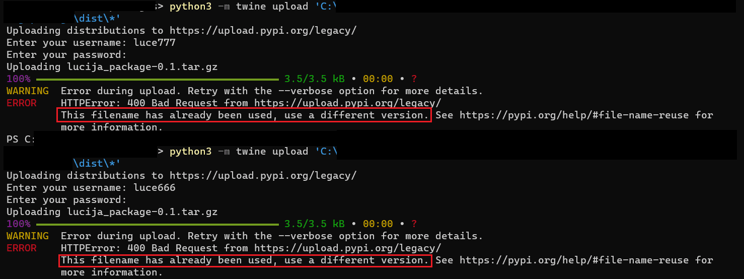 failed uploading using version that was used before