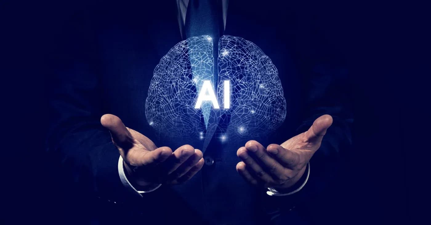 man in suit hands holding AI