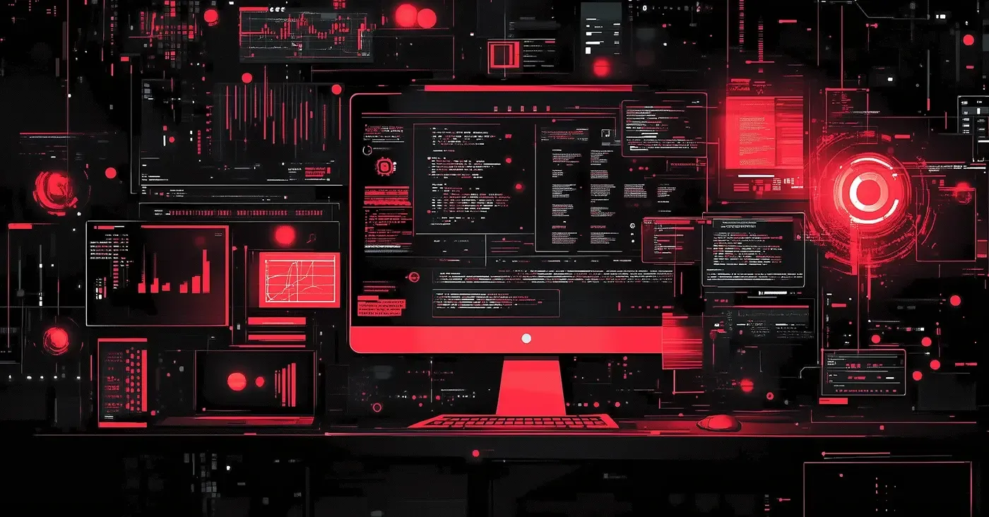black and red computer monitors