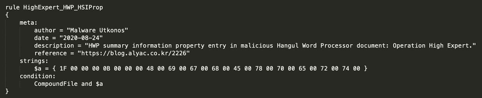Figure 2: HighExpert HWP YARA Rule