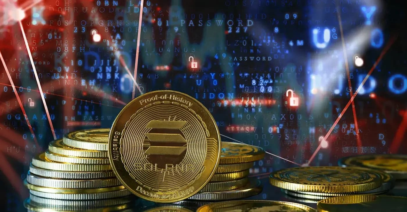 Gold coins in front of abstract floating code