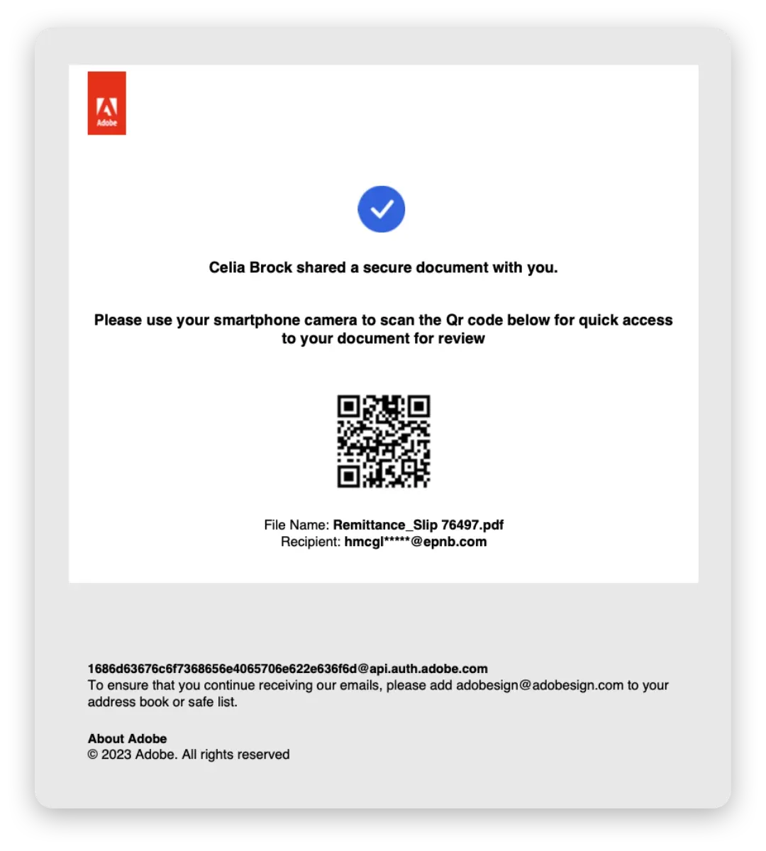 Adobe sign quishing example, Source: ONNX Store PhaaS article.