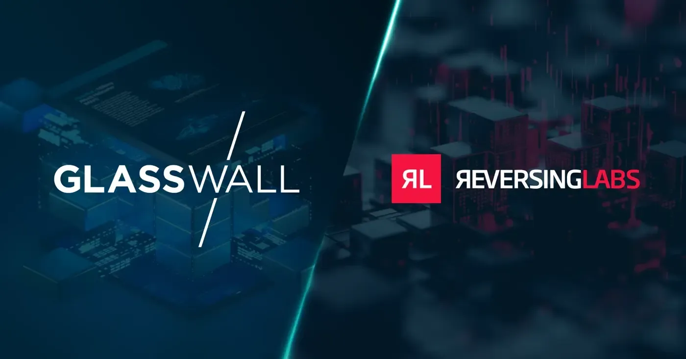 glasswall and reversinglabs logos on dark background