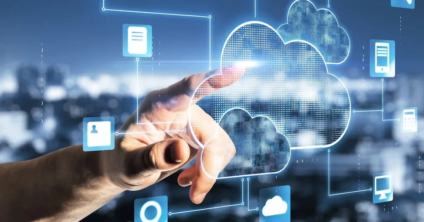 finger selecting cloud icon on hologram screen