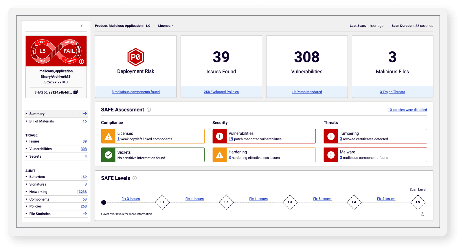 the SAFE report is your single source of truth to gauge the security hygiene of third-party software deployed across your organization.