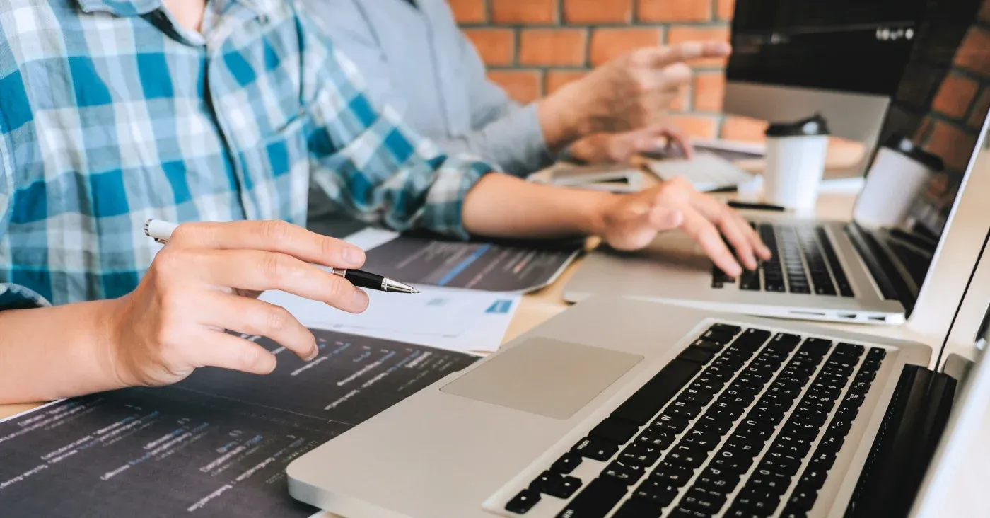 people working at laptops
