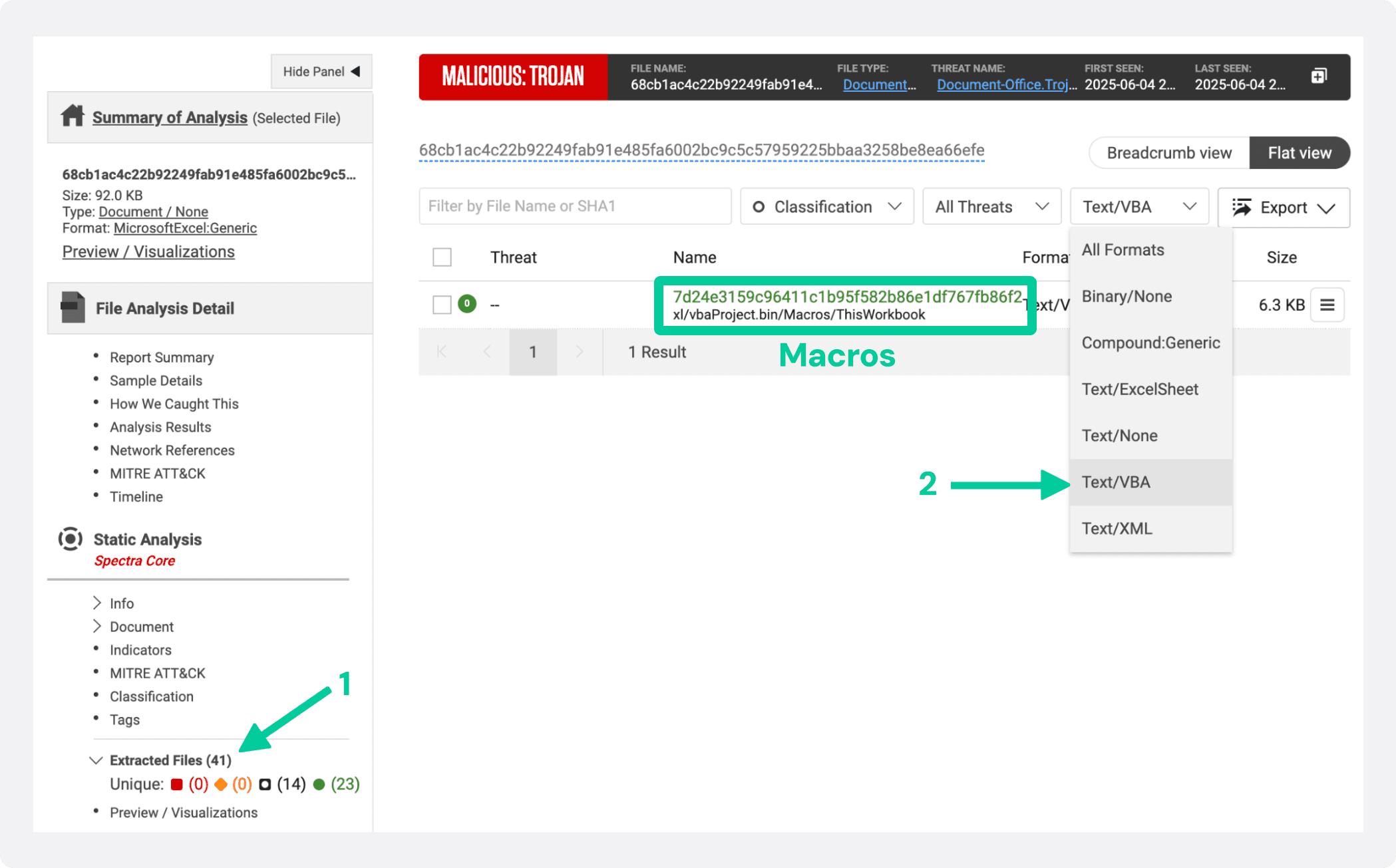 VBA Macro as seen in filtered Extracted Files view