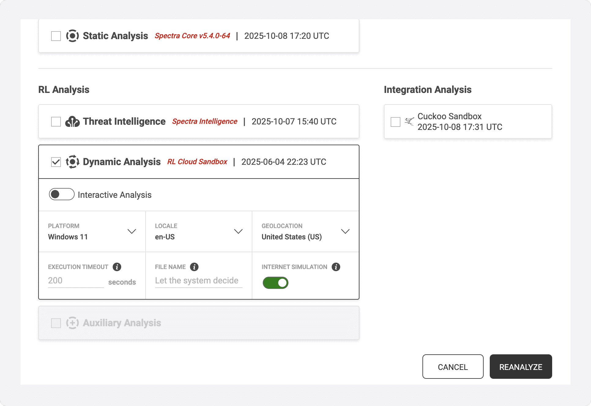 RLCS sample submission window with Interactive Analysis mode option