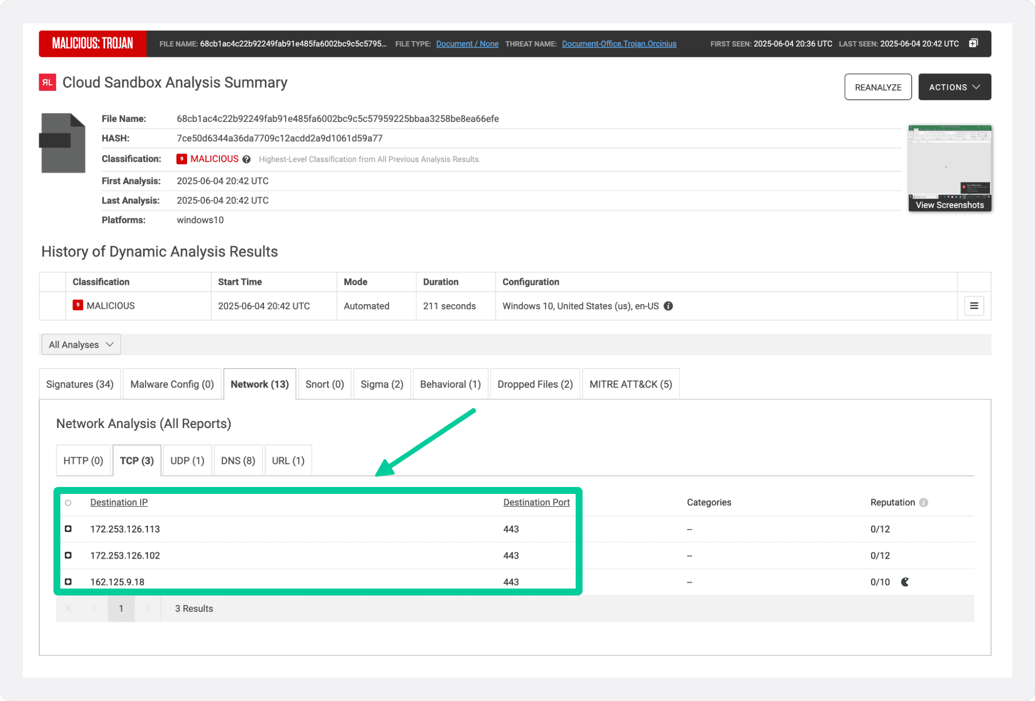 Three referenced IP addresses as seen in RLCS report