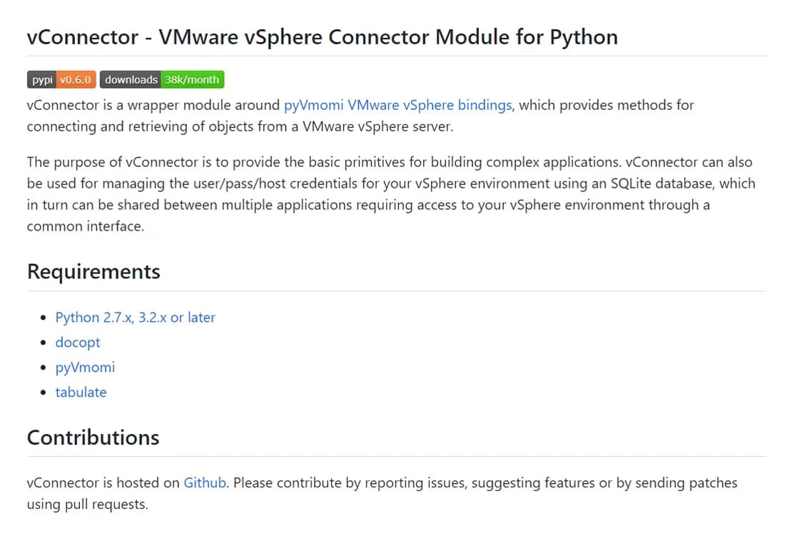 Github description of the legitimate vConnector project.