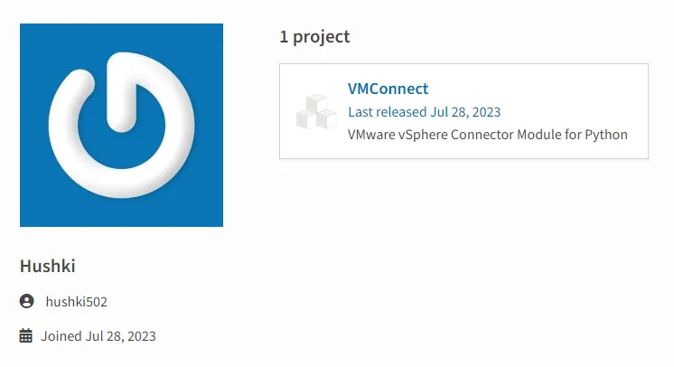 PyPI profile of hushki502 user.