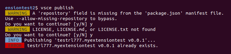 Unable to publish extension with the same name